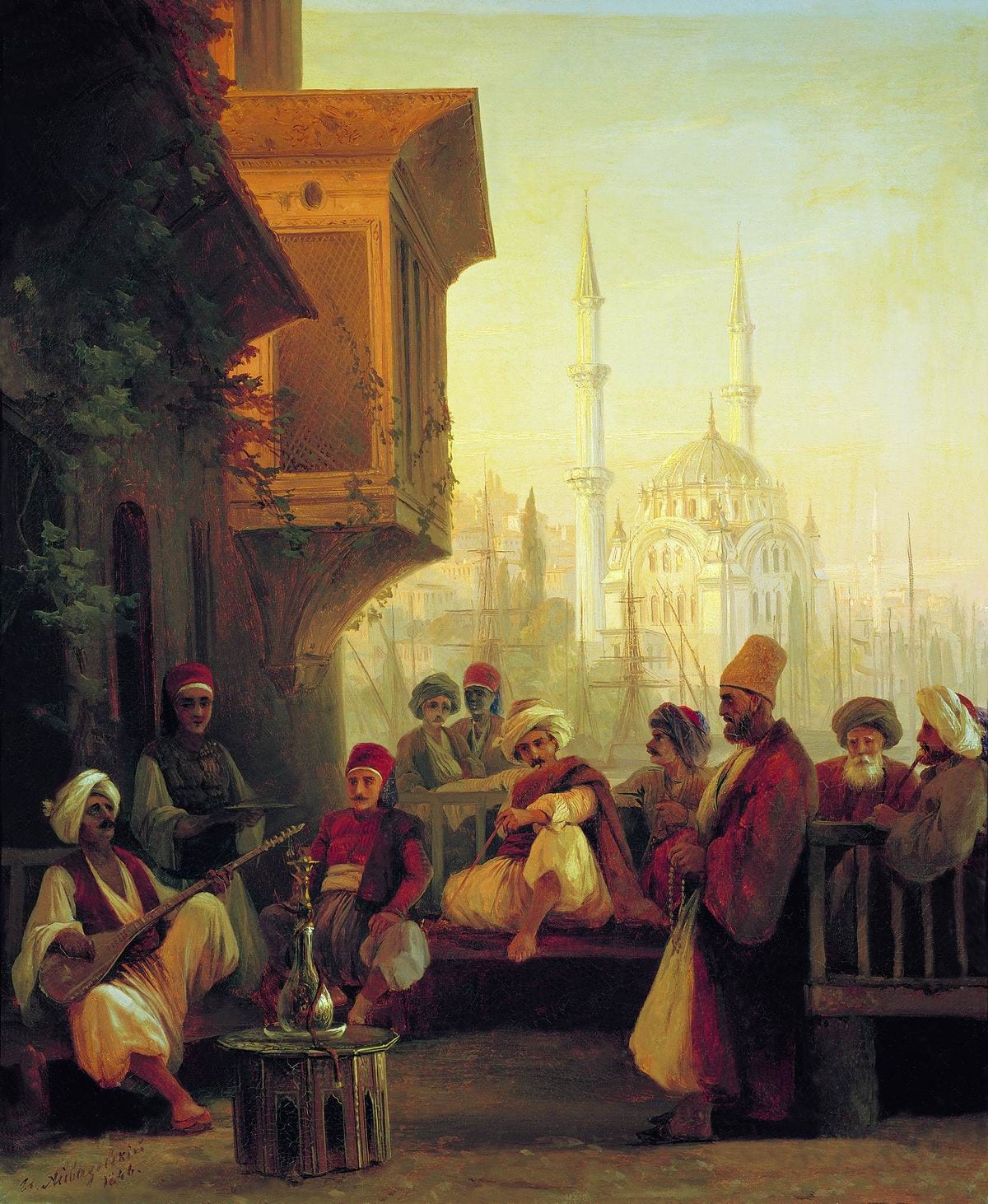Aivazovsky's 1846 painting of a coffee-house beside the Ortaköy Mosque, Constantinople.